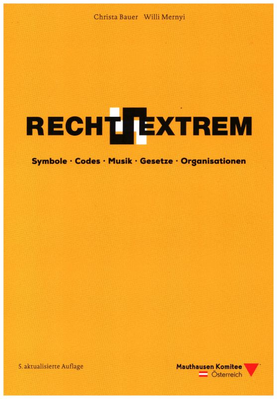 Buch "Rechtsextrem" Cover des Buches, Schriftzug "Rechtsextrem" auf orangen Hintergrund.